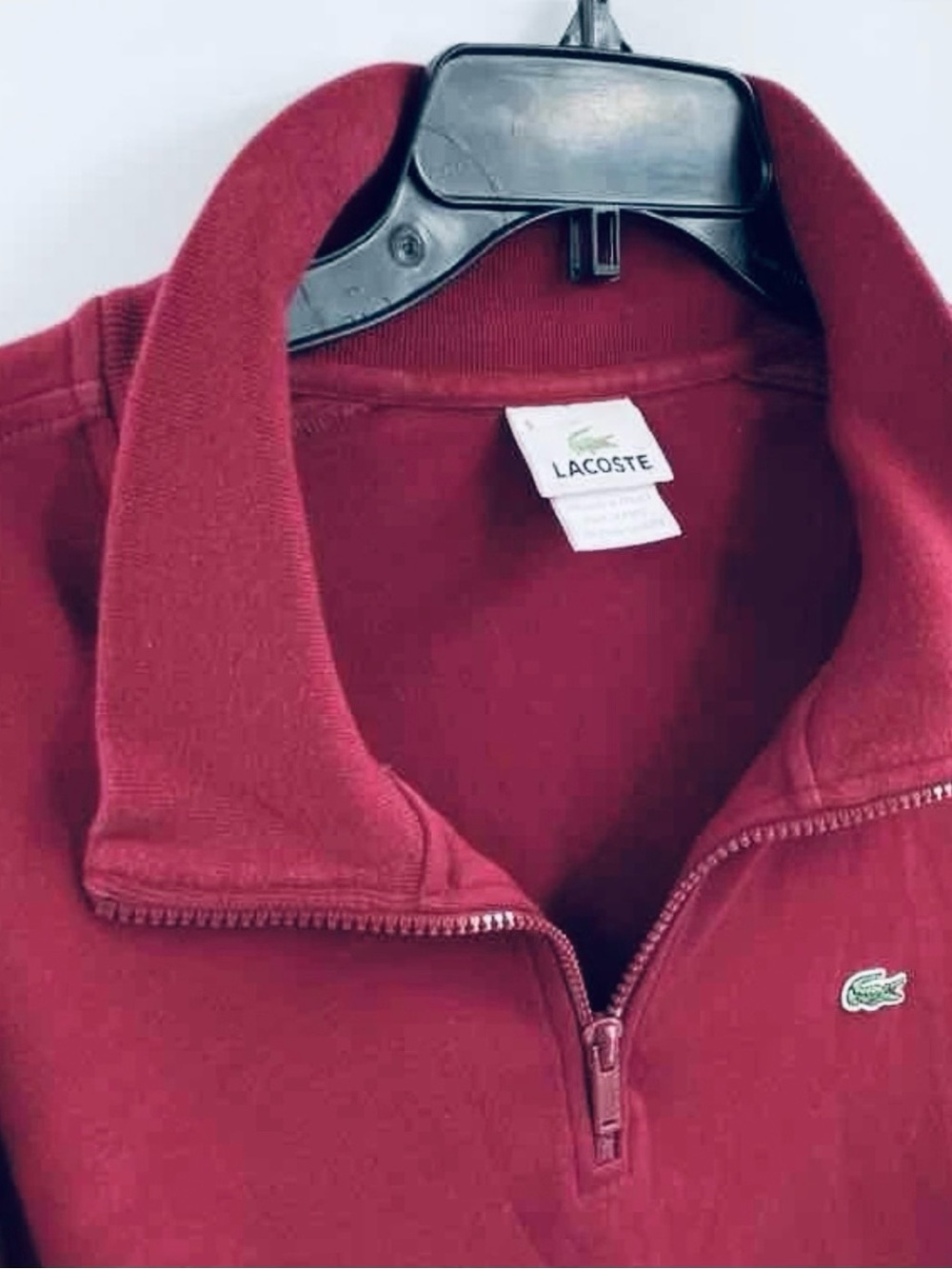 Lacoste Men’s Dark Red 1/4 Zip Pullover Sweater Sz9/USA XXL EUC F8330 P/27 L31 - Picture 10 of 12